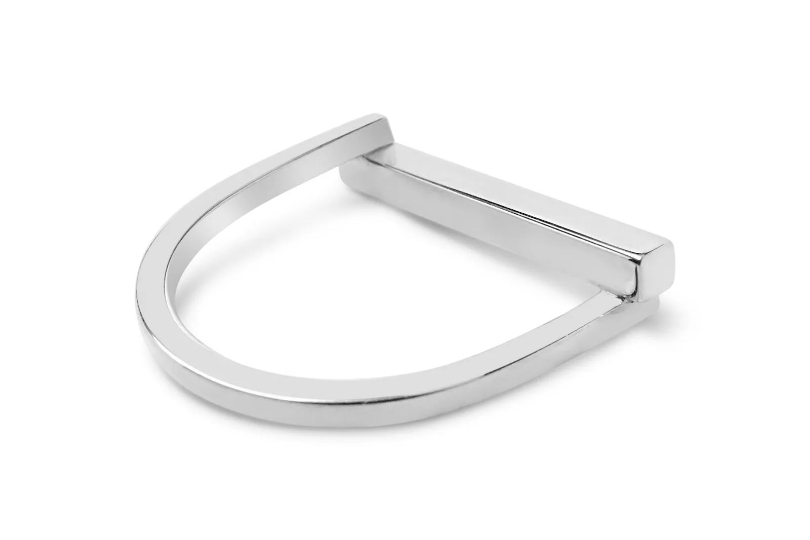 Polished silver ring on a white background